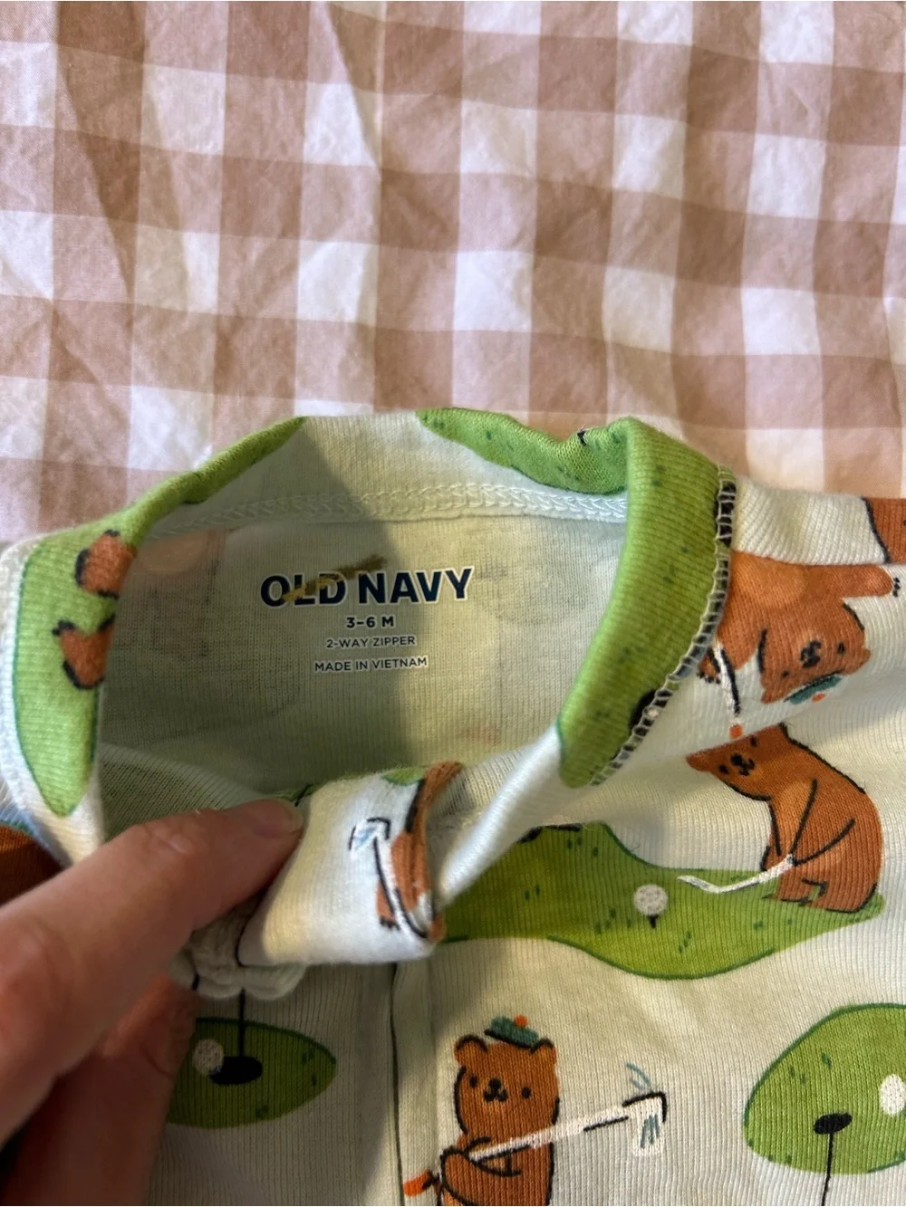 Old Navy Baby Green Golf Bear Footed One-Piece NWT
